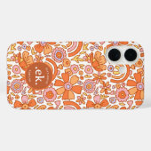 Groovy Retro Orange Florals Monogram Case-Mate iPhone Hülle (Rückseite (Horizontal))