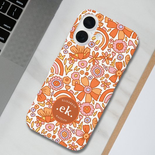 Groovy Retro Orange Florals Monogram Case-Mate iPhone Hülle