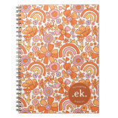 Groovy Retro Orange Florals Monogram Notizblock (Vorderseite)