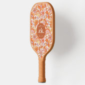 Groovy Retro Orange Florals Monogram Pickleball Schläger (Links)