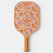 Groovy Retro Orange Florals Monogram Pickleball Schläger (Rückseite)