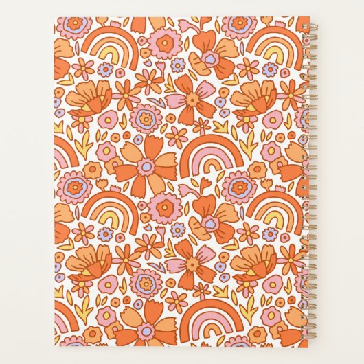 Groovy Retro Orange Florals Monogram Planer (Rückseite)
