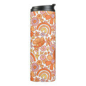 Groovy Retro Orange Florals Monogram Thermosbecher (Nach links gedreht)
