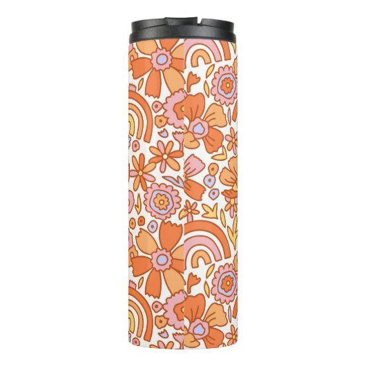 Groovy Retro Orange Florals Monogram Thermosbecher (Rückseite)