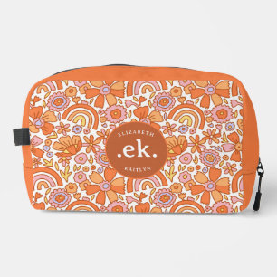 Groovy Retro Orange Florals Monogram Waschbeutel