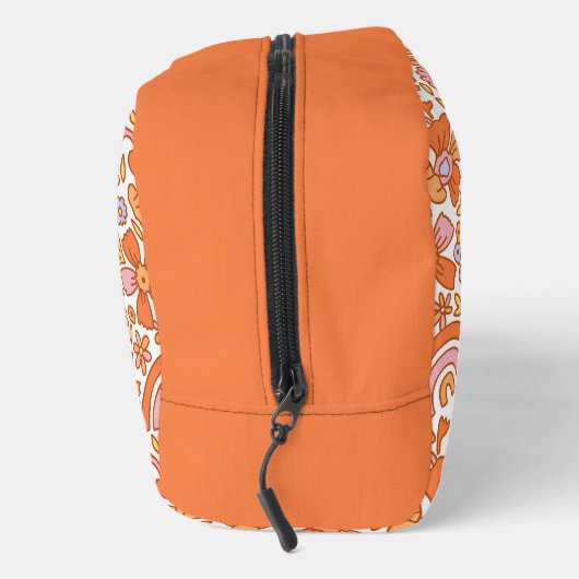Groovy Retro Orange Florals Monogram Waschbeutel (Rechts)