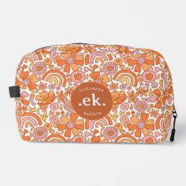 Groovy Retro Orange Florals Monogram Waschbeutel
