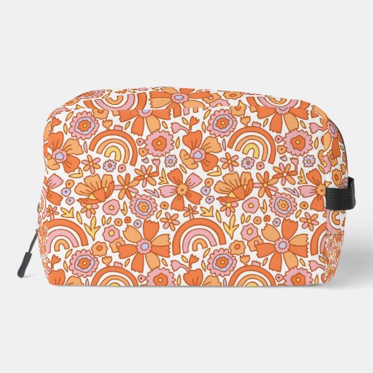 Groovy Retro Orange Florals Monogram Waschbeutel (Rückseite)