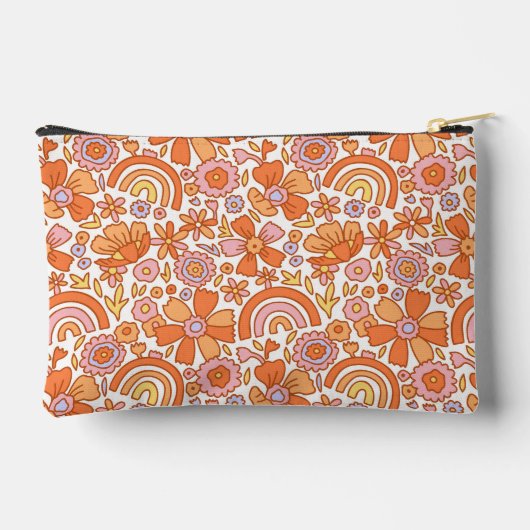 Groovy Retro Orange Florals Monogram Zubehörtasche (Rückseite)