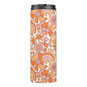 Groovy Retro Orange Florals Monogramm Thermosbecher (Rückseite)