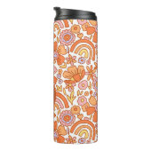 Groovy Retro Orange Florals Monogramm Thermosbecher (Nach rechts gedreht)