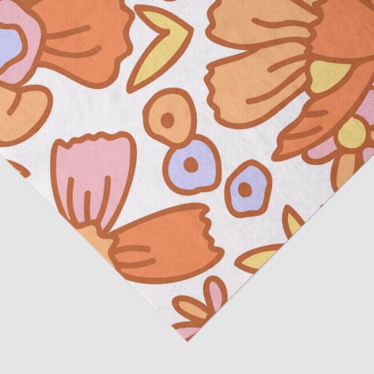 Groovy Retro Orange Florals Seidenpapier (Detail)