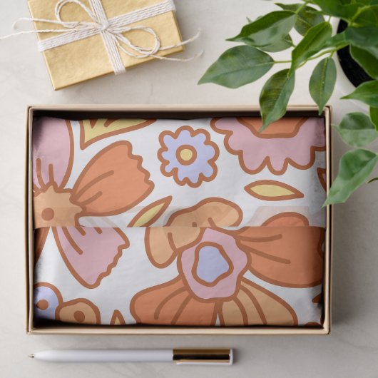 Groovy Retro Orange Florals Seidenpapier (Geschenk)