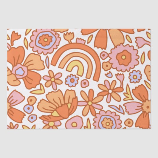 Groovy Retro Orange Florals Seidenpapier (Vorderseite)