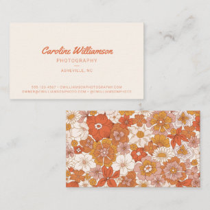 Groovy Retro Orange Gelb Blumen Botanisch Trendig Visitenkarte