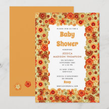 Groovy Retro Orange Hippie Blume Babydusche