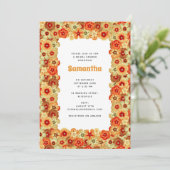 Groovy Retro Orange Hippie Blume Brautparty Einladung (Stehend Vorderseite)