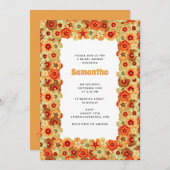 Groovy Retro Orange Hippie Blume Brautparty Einladung (Vorne/Hinten)