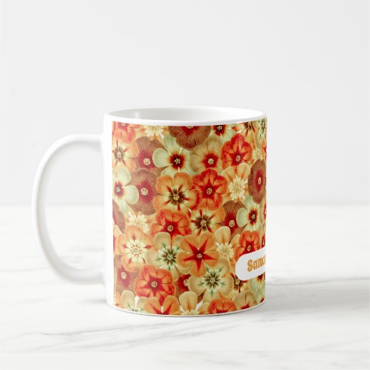 Groovy Retro Orange Hippie Blume Individuelle Name Kaffeetasse (Links)