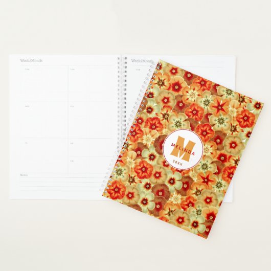Groovy Retro Orange Hippie Blume Monogramm Planer (Anzeige)