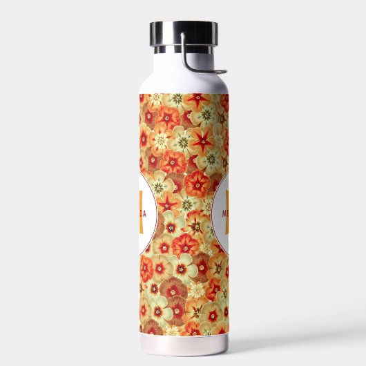 Groovy Retro Orange Hippie Blume Monogramm Trinkflasche (Links)