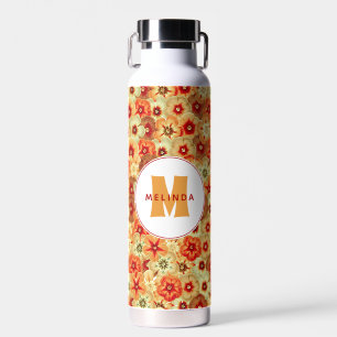 Groovy Retro Orange Hippie Blume Monogramm Trinkflasche