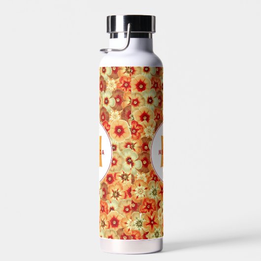 Groovy Retro Orange Hippie Blume Monogramm Trinkflasche (Rechts)