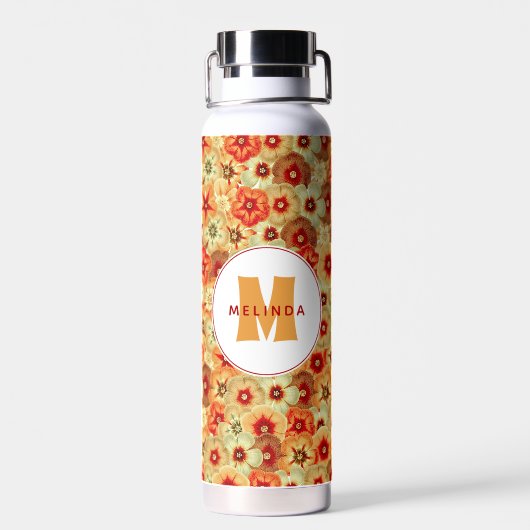 Groovy Retro Orange Hippie Blume Monogramm Trinkflasche (Rückseite)