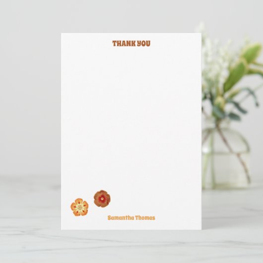 Groovy Retro Orange Hippie Blume Muster Dankeskarte (Stehend Vorderseite)