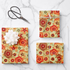 Groovy Retro Orange Hippie Blume Muster Geschenkpapier Set