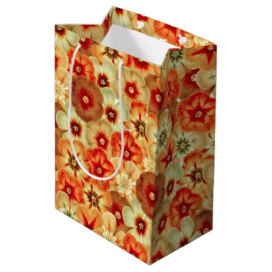 Groovy Retro Orange Hippie Blume Muster Mittlere Geschenktüte (Rückseite Schrägansicht)