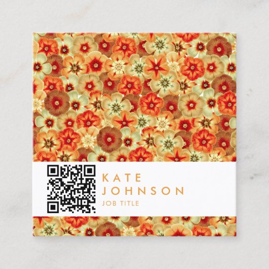 Groovy Retro Orange Hippie Blume QR Code Quadratische Visitenkarte (Vorderseite)