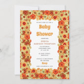 Groovy Retro Orange Hippie Flowers Baby Shower Einladung (Vorderseite)