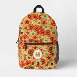 Groovy Retro Orange Hippie Flowers Monogram Bedruckter Rucksack