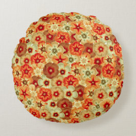 Groovy Retro Orange Hippie Flowers Pattern Rundes Kissen