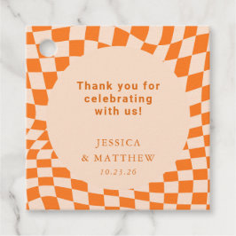 Groovy Retro Orange Karo Wedding Custom Vielen Dan Geschenkanhänger
