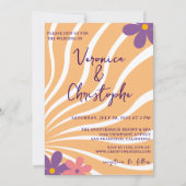 Groovy Retro Orange Lila Floral Wedding Einladung (Vorderseite)