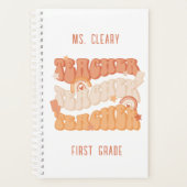 Groovy Retro Orange Personalisiert Teacher Planer (Vorderseite)