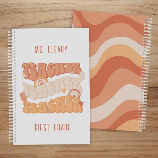Groovy Retro Orange Personalisiert Teacher Planer