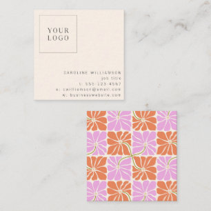 Groovy Retro Orange Pink Florales Logo Kreativ Quadratische Visitenkarte