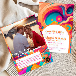 Groovy Retro Orange rosa Save the Date abstrakt Einladung