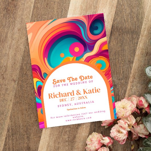Groovy Retro Orange rosa Save the Date abstrakt Einladung