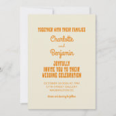 Groovy Retro Orange Typografy Minimalistisch Weddi Einladung (Vorderseite)