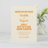 Groovy Retro Orange Typografy Minimalistisch Weddi Einladung (Stehend Vorderseite)