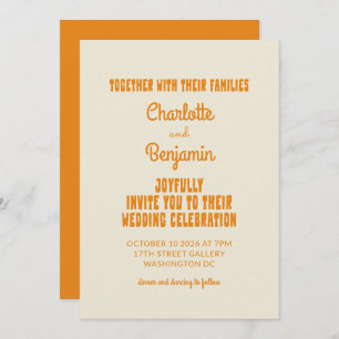 Groovy Retro Orange Typografy Minimalistisch Weddi Einladung