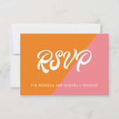 Groovy Retro Orange und Rosa Farbblock Hochzeitung RSVP Karte (Vorderseite)