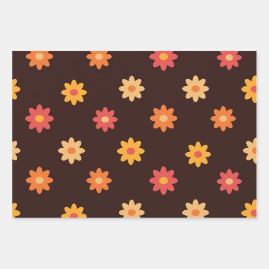 Groovy Retro Orange Yellow Red Blume Geschenkpapier Set (Vorderseite 3)