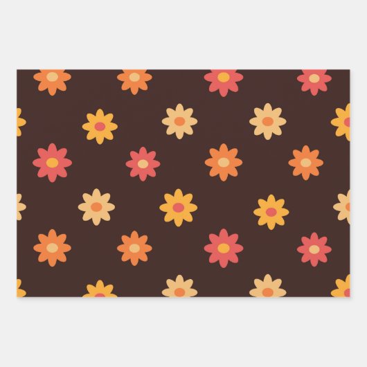 Groovy Retro Orange Yellow Red Blume Geschenkpapier Set (Vorderseite 2)