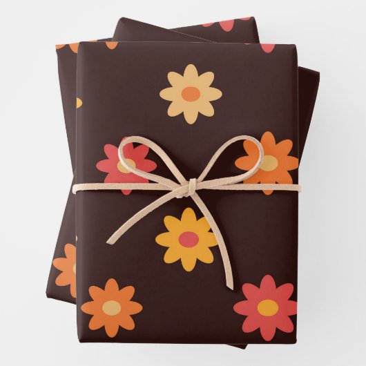 Groovy Retro Orange Yellow Red Blume Geschenkpapier Set (Beispiel)