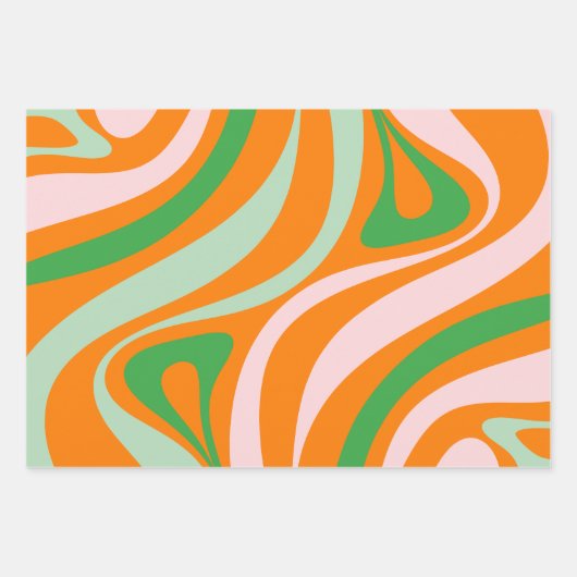 Groovy Retro Patterns 60er 70er Orange Green Geschenkpapier Set (Vorderseite 2)